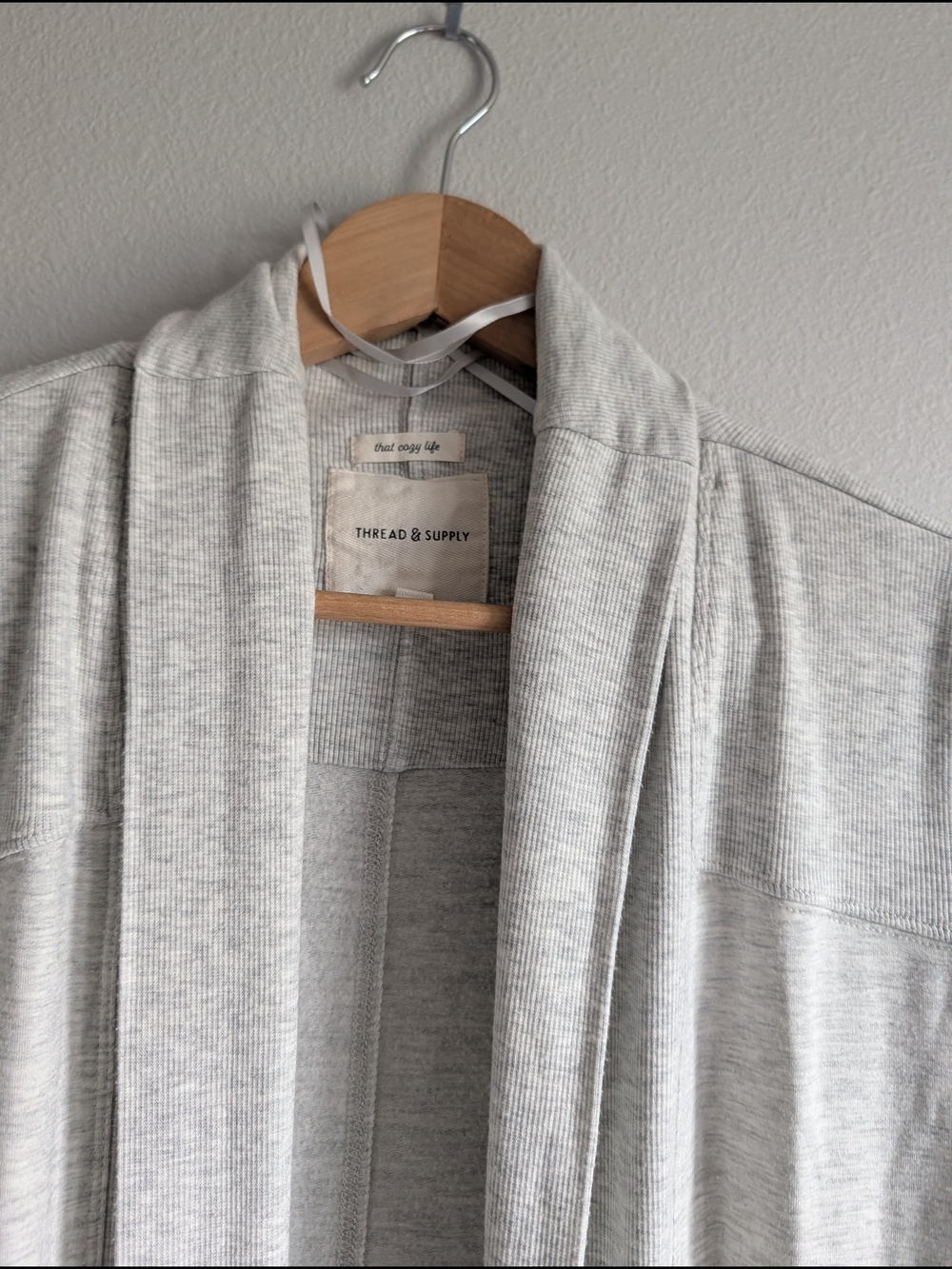 Thread & Supply Ribbed Open-Front Duster Cardigan Heather Gray - Picture 3 of 6